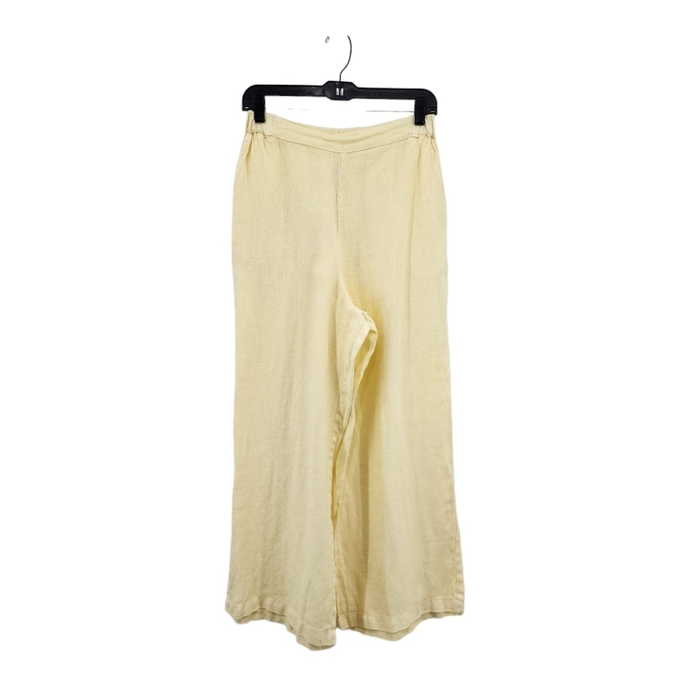 CP Shades Women's 100% Linen Wide Leg Pants Light Yellow - L